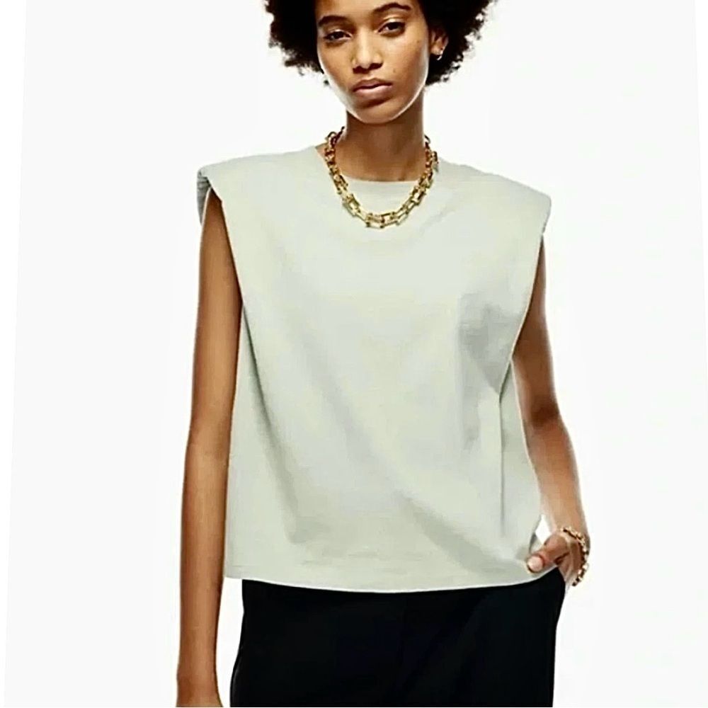 ARITZIA BABATON Shoulder Pad Tee Shirt 100% Cotton NWT Sleeveless Top - Picture 2 of 16